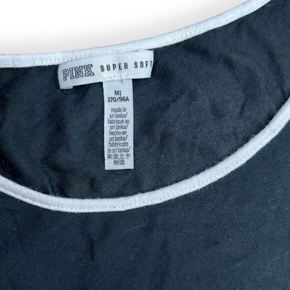 PINK VICTORIA’S SECRET SUPER SOFT Women’s Black and White Trim High Neck Crop Ta - Picture 3 of 5